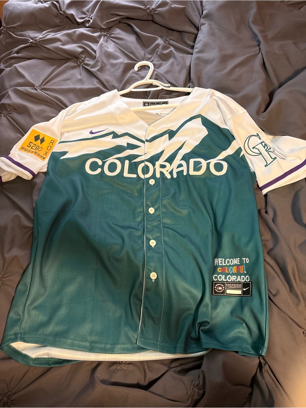 Nike Colorado Teal and White Mountain Baseball Jersey